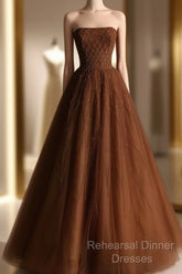 Ball Gown Strapless Tulle Long Semi Formal Prom Dress Evening Dresses
